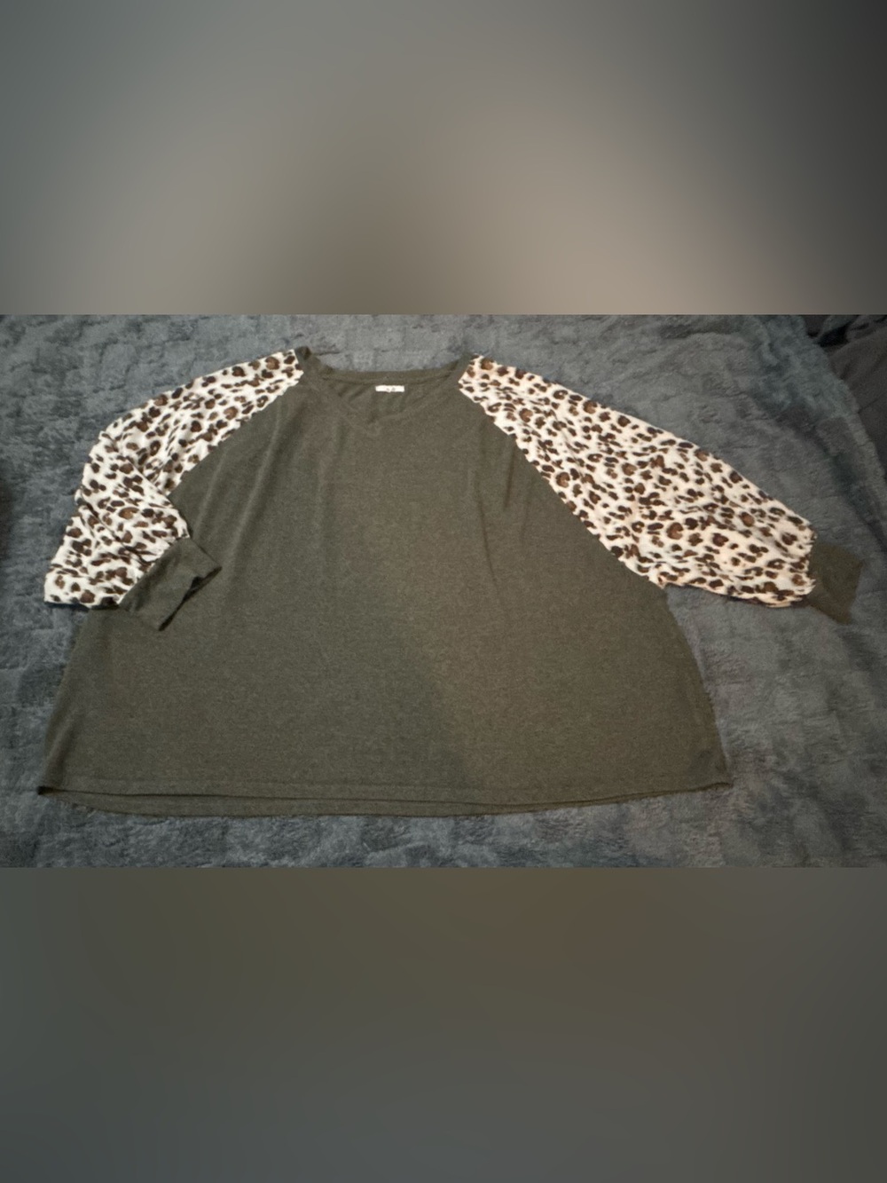 Maurices Olive Green Top with Leopard Print Sleeves